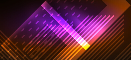 Background wallpaper neon glowing lines and geometric shapes. Dark wallpaper for concept of AI technology, blockchain, communication, 5G, science, business and technology