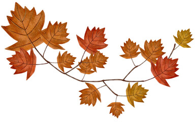 Autumn leaves watercolor with transparent background