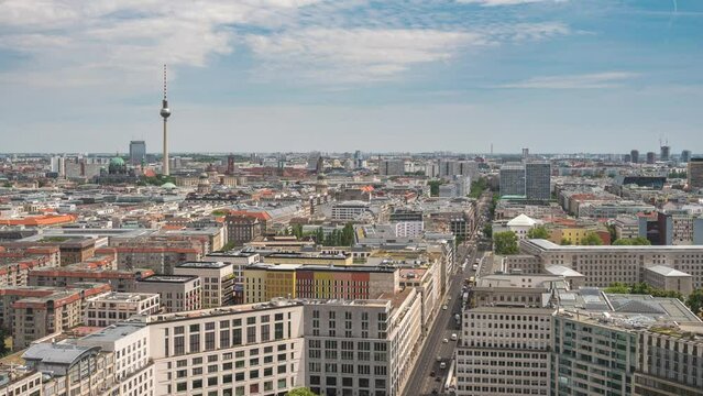 Berlin Germany time lapse 4K, high angle view city skyline timelapse at Potsdamer Platz