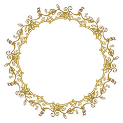 Wreath - spring, summer vector golden decorative fantasy flowers.