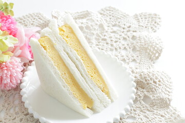 Japanese thick fried egg Tamagoyaki sandwiches for breakfast image