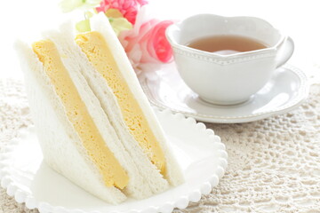 Japanese thick fried egg Tamagoyaki sandwiches for breakfast image