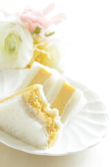 Japanese Tamagoyaki Fried egg sandwich with copy space