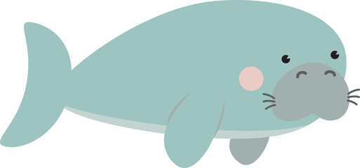 Cute manatee Cartoon Character. Dugong , seacow.