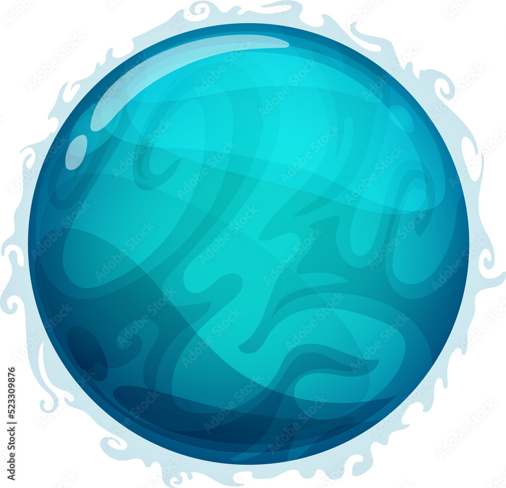 Poster blue glossy space planet with ice flames object