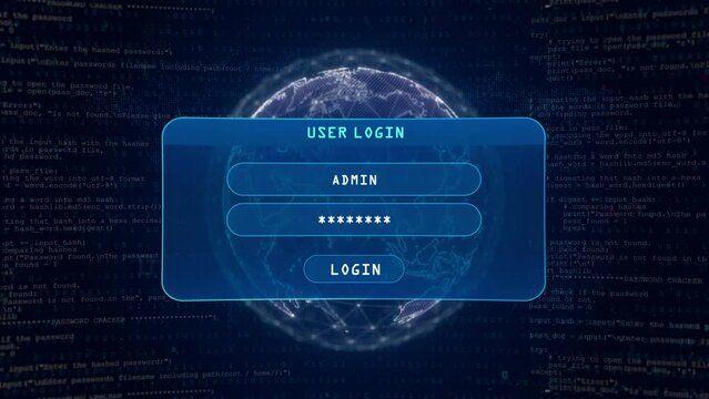 Warning Notification with User Login Interface Concept over Digital Globe and Computer Hacking Background