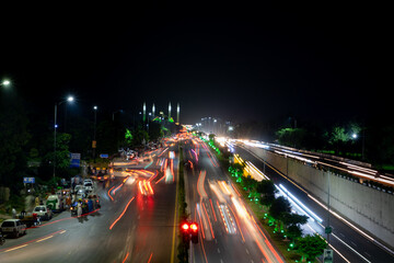Fototapeta na wymiar Night view of Faisal Evenue Islamabad, Pakistan on 14th August 2022 at Independance day