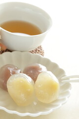 Japanese confectionery, crystal mochi sweet dessert on white dish