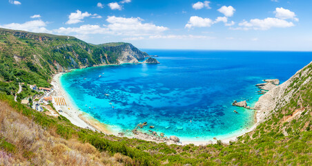 Landscape with Petani beach on Kefalonia, Ionian island, Greece