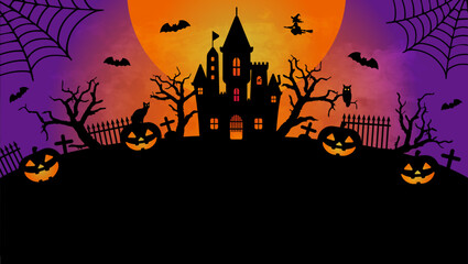 Happy halloween silhouette vector illustration for web banner etc. (text space )