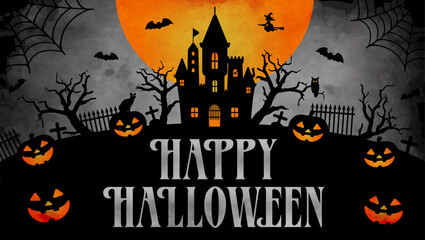 Happy halloween silhouette vector illustration for web banner etc.