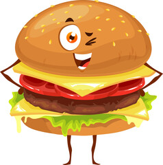 Cartoon happy cheeseburger character, junk meal