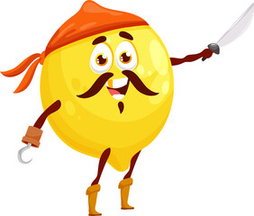 Obraz premium Lemon citrus funny pirate emoticon with sword hook