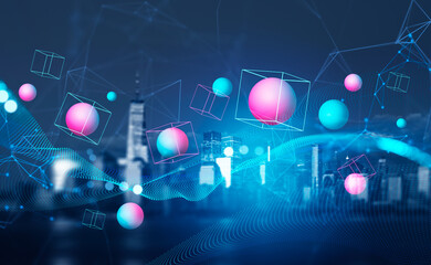 Data blocks and spheres in cyberspace, metaverse and New York cityscape