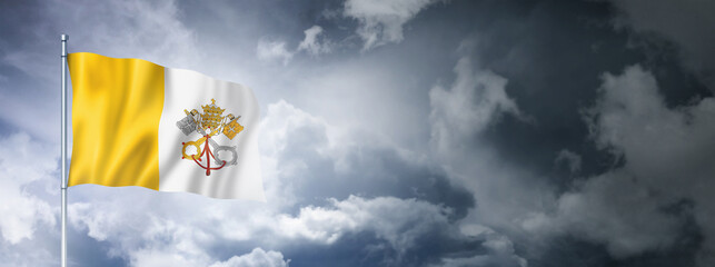 Vatican City flag on a cloudy sky