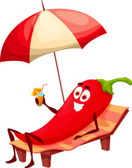 Cartoon character chilli pepper resting on lounge