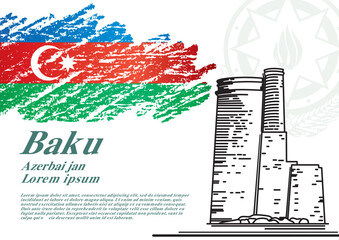 Baku is the capital and largest city of Azerbaijan. Azerbaijan national architectural landmark - Maiden Tower (Qiz qalasi)