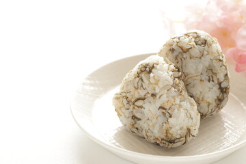 Japanese food, Kombu seaweed and dried sardine fish with seasoning mixed rice ball for healthy comfort food