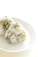 Japanese food, Kombu seaweed and dried sardine fish with seasoning mixed rice ball for healthy comfort food