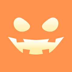 Yellow face devil pumpkin smile on orange background Halloween cartoon character vector design.