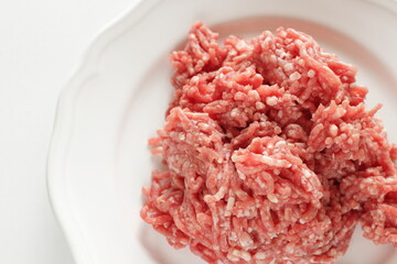 Freshness minced beef on dish for cooking ingredient