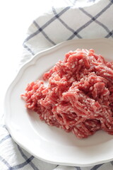 Freshness minced beef on dish for cooking ingredient