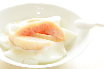 Freshness Japanese peach and yogurt for gourmet breakfast
