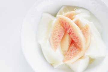 Freshness Japanese peach and yogurt for gourmet breakfast