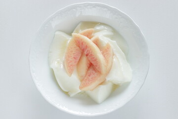 Freshness Japanese peach and yogurt for gourmet breakfast