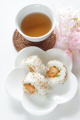 Japanese food, fried prawn sushi roll with sesame seed on top