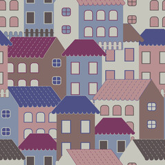 seamless pattern with multicolored houses