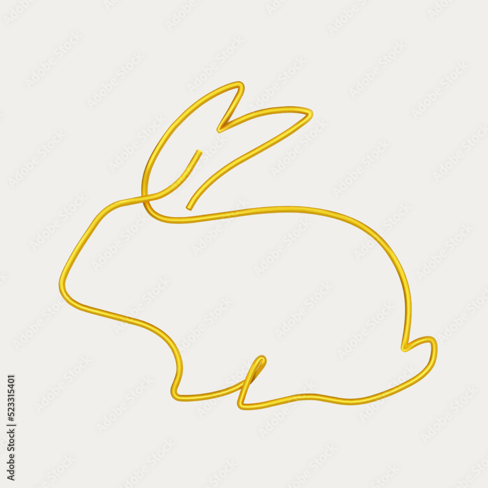 Poster bunny in simple one line style. gold rabbit icon. golden minimal concept vector illustration. cute r