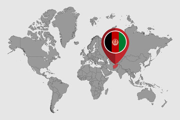 Pin map with Afghanistan flag on world map.Vector illustration.