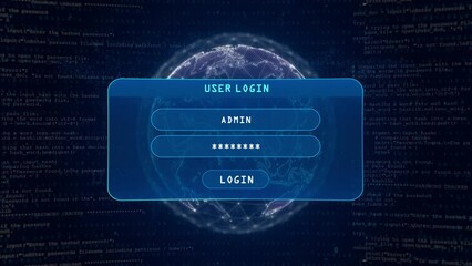 Server Error Warning with User Login Interface Concept over Digital Globe and Computer Hacking Background