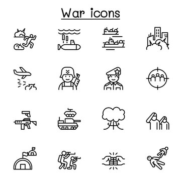 War military icon set in thin line style