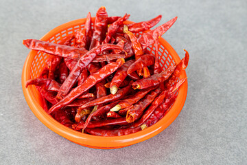 Dry chillies in the red bowl