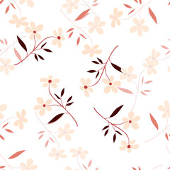 Fototapeta na wymiar Vintage doodle flower seamless pattern. Retro abstract floral wallpaper. Hand drawn plants endless background.