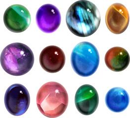 正面から見た天然石のルース12種セット　ベクター素材