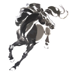 Vector watercolor illustration of running horse.
