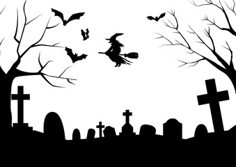 Fototapeta na wymiar halloween night with graveyard background, black halloween party greeting, transparent png