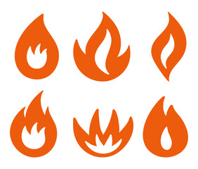 Illustration set of fire symbols. Icons in a simple style. Isolated items on a white background.
