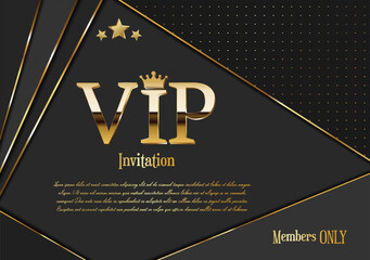 Golden VIP invitation card in dark black and gold background