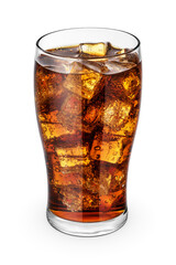 Cola with ice cubes in glass isolated on white background.