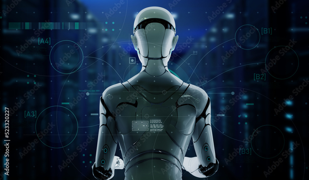 Poster 3d humanoid ai robot, future futuristic iot network ai artificial intelligence industry automated di
