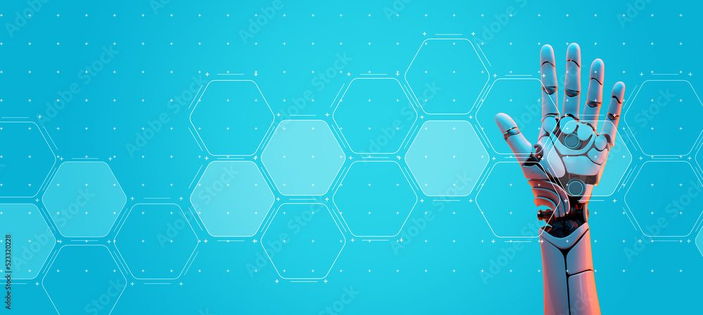 Poster 3d humanoid ai robot hand, future futuristic iot network ai artificial intelligence industry automat