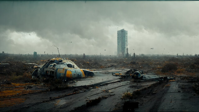 Futuristic Spaceship Landed Outside A City
