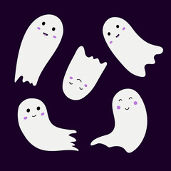 Cute ghosts. Halloween spirits set. Halloween characters