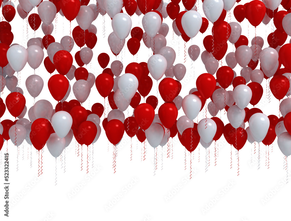 Poster red and white party balloons, glossy texture isolated on white background. celebration backdrop