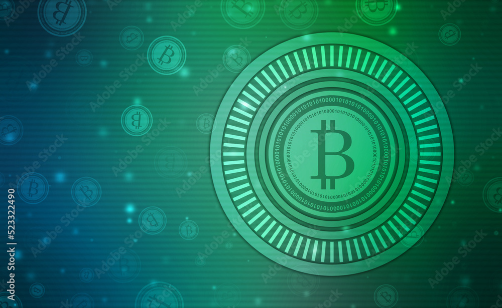 Poster global abstract bitcoin crypto currency blockchain technology world map background illustration