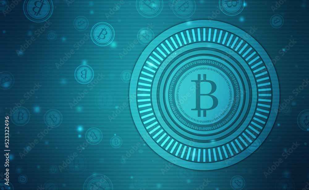 Poster global abstract bitcoin crypto currency blockchain technology world map background illustration